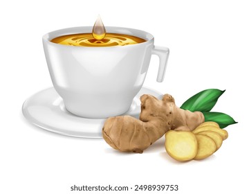 Ginger tea in a cup. Vector illustration
