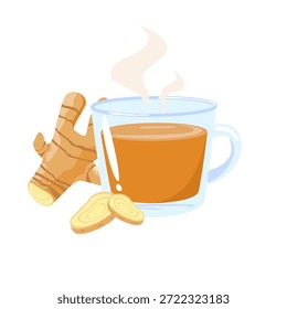 Té de jengibre sobre fondo blanco. Ilustración vectorial de té de hierbas. Puede ser utilizado para la decoración del Fondo de pantalla y de la cocina