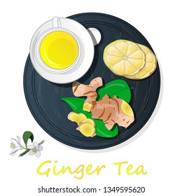 Ginger tea vector illustration isolated set top view. White background.