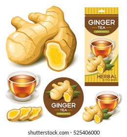 Ginger Vector With Glass Of Tea