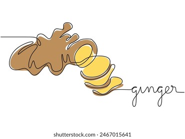 Ginger vector illustration. One line drawing art illustration with lettering ginger isolated on white background.