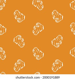 Ginger (Zingiber officinale) seamless pattern, hand drawn vector illustration.
