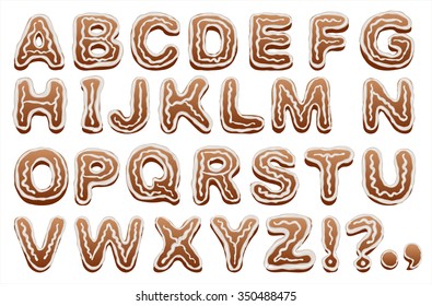 Gingerbread alphabet. Baking letters. Isolated illustration in vector format