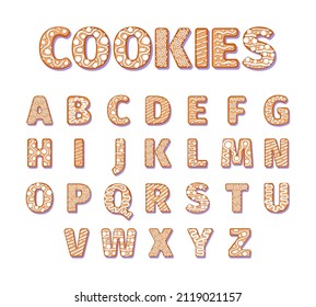 Gingerbread alphabet. Christmas holiday letters xmas cookies alphabet decorated symbols garish vector pictures of biscuits