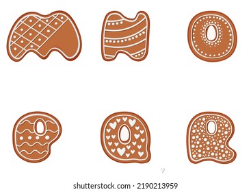 Gingerbread alphabet. Creative gingerbread typography design. Biscuit traditional decorative alphabet. Christmas Cookie font.