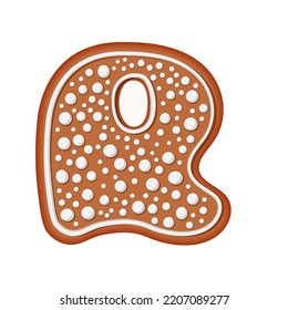 Gingerbread alphabet. Creative gingerbread typography design. Biscuit traditional decorative alphabet. Christmas Cookie font. Letter R.