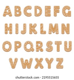 Gingerbread alphabet for decoration design. Christmas vector illustration.