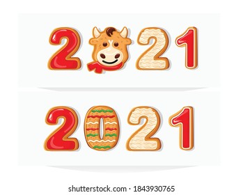 Gingerbread background. Figures 2021. Isolated object. Perfect for Christmas banners, greeting cards, and presentations. Vector illustration.