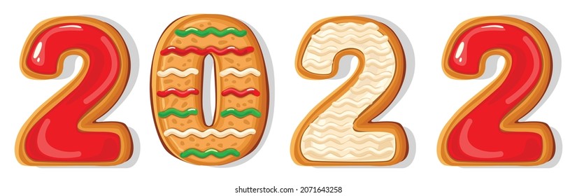 Gingerbread background. Figures 2022. Isolated object. Perfect for Christmas banners, greeting cards, and presentations. Vector illustration.