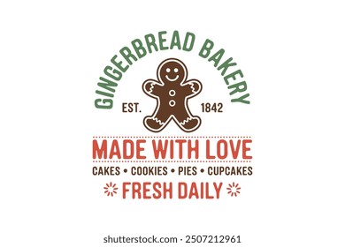 Gingerbread Bakery, Retro Christmas Sign T shirt design