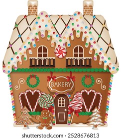 gingerbread bakery shop with candies and cookies. christmas sweet