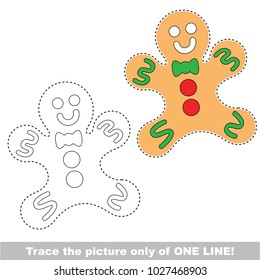 Gingerbread to be traced only of one line, the tracing educational game to preschool kids with easy game level, the colorful and colorless version.