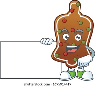 Gingerbread bell cartoon character concept Thumbs up having a white board