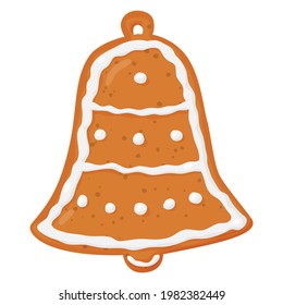 Gingerbread bell. Christmas cookies. Brown gingerbread with a white pattern.