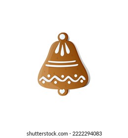 Gingerbread bell. Christmas cookies with icing. Vector illustration.