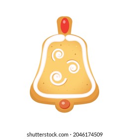 gingerbread, Bell, Christmas tree decoration, toy, snow, decoration, sweets, gift, new year, vector, ginger, sugar, sweet, illustration, biscuit, holiday, isolated, winter, confectionery, glaze, white