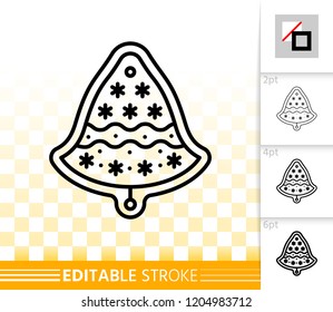 Gingerbread bell cookie thin line icon. Outline web sign of xmas baking. Biscuit linear pictogram with different stroke width. Simple vector symbol on transparent. Editable stroke icon without fill