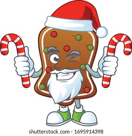 Gingerbread bell humble Santa Cartoon character having candies