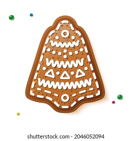 Gingerbread Bell Isolated on White. Christmas Cookie. Vector Illustration.