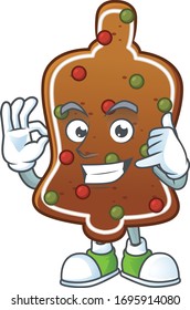 Gingerbread bell mascot cartoon design make a call gesture