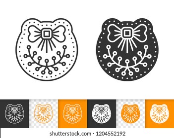 Gingerbread black linear and glyph icons. Thin line sign of wreath. Christmas outline pictogram isolated on white, transparent background. Vector Icon shape. Cookie template simple symbol closeup