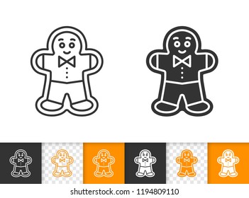 Gingerbread black linear and silhouette icons. Thin line sign of men. Christmas outline pictogram isolated on white, transparent background. Vector Icon shape. Cookie template simple symbol closeup