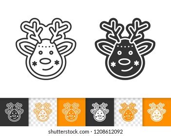 Gingerbread black linear and silhouette icons. Thin line sign of deer. Xmas outline pictogram isolated on white, transparent background. Vector Icon shape. Cookie template simple symbol closeup