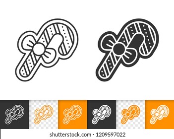 Gingerbread black linear and silhouette icons. Thin line sign of candy cane. Xmas outline pictogram isolated on white, transparent background. Vector Icon shape. Cookie template simple symbol closeup