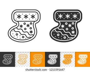 Gingerbread black linear and silhouette icons. Thin line sign of sock gift. Xmas outline pictogram isolated on white, transparent background. Vector Icon shape. Cookie template simple symbol closeup
