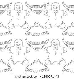 Gingerbread. Black and white illustration for coloring book or page. Christmas, holiday background.