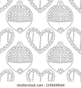 Gingerbread. Black and white illustration for coloring book or page. Christmas, holiday background.