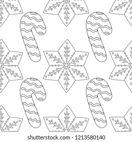 Gingerbread. Black and white illustration for coloring book or page. Christmas, holiday background.