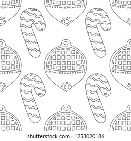 Gingerbread. Black and white illustration for coloring book or page. Christmas, holiday background.