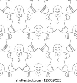 Gingerbread. Black and white illustration for coloring book or page. Christmas, holiday background.