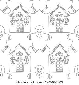 Gingerbread Black White Illustration Coloring Book Stock Vector ...