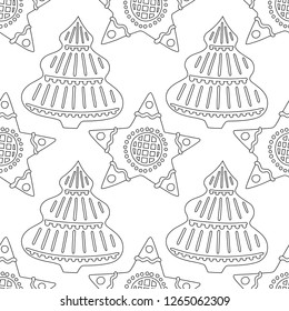 Gingerbread. Black and white illustration for coloring book or page. Christmas, holiday background.