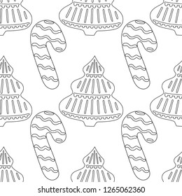 Gingerbread. Black and white illustration for coloring book or page. Christmas, holiday background.