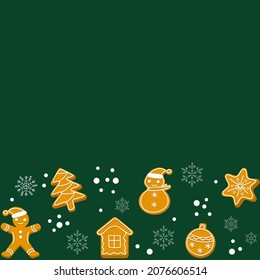 Gingerbread border seamless pattern. Winter seamless patterns with gingerbread cookies. Cute Christmas background.