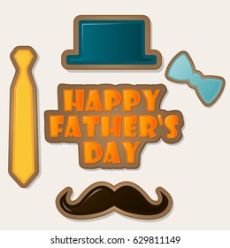 Gingerbread bow, hat, tie and mustache. Gingerbread Cookie isolated on background. Greeting card for Father`s Day