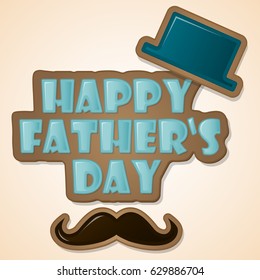 Gingerbread bow, hat, tie and mustache. Gingerbread Cookie isolated on background. Greeting card for Father`s Day