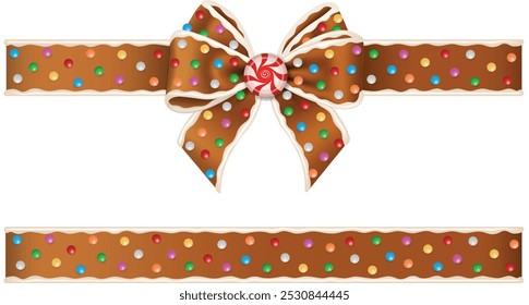 gingerbread bow and ribbon. christmas bow with candies