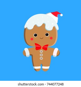 Gingerbread boy with bow-tie .Cute Christmas Cookie decorated with icing  Vector Illustration.Sweet and delicious holiday gift.