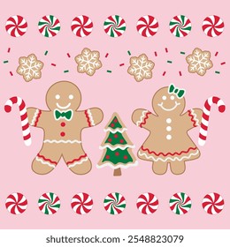 Gingerbread Boy and Girl with Candies and Cookies