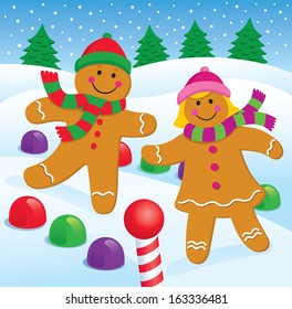 Gingerbread Boy and Girl in the Snow