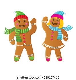 Gingerbread Boy And Girl Waving