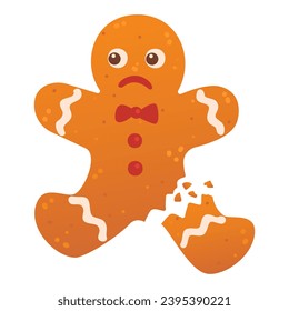 Gingerbread broken cookies. Winter homemade sweets, broken cookies gingerbread man, Cartoon Vector illustration.