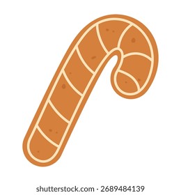 Galleta de caña de caramelo de jengibre. Navidades de pasteles. Ilustración aislada de Vector plano
