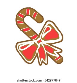Gingerbread candy cane. Flat vector illustration. isolated on white background