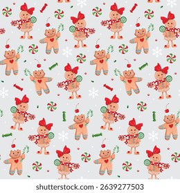 Gingerbread Candy Christmas Seamless Pattern