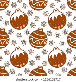 Gingerbread candy seamless pattern on white background with  christmas toys. Vector illustration.